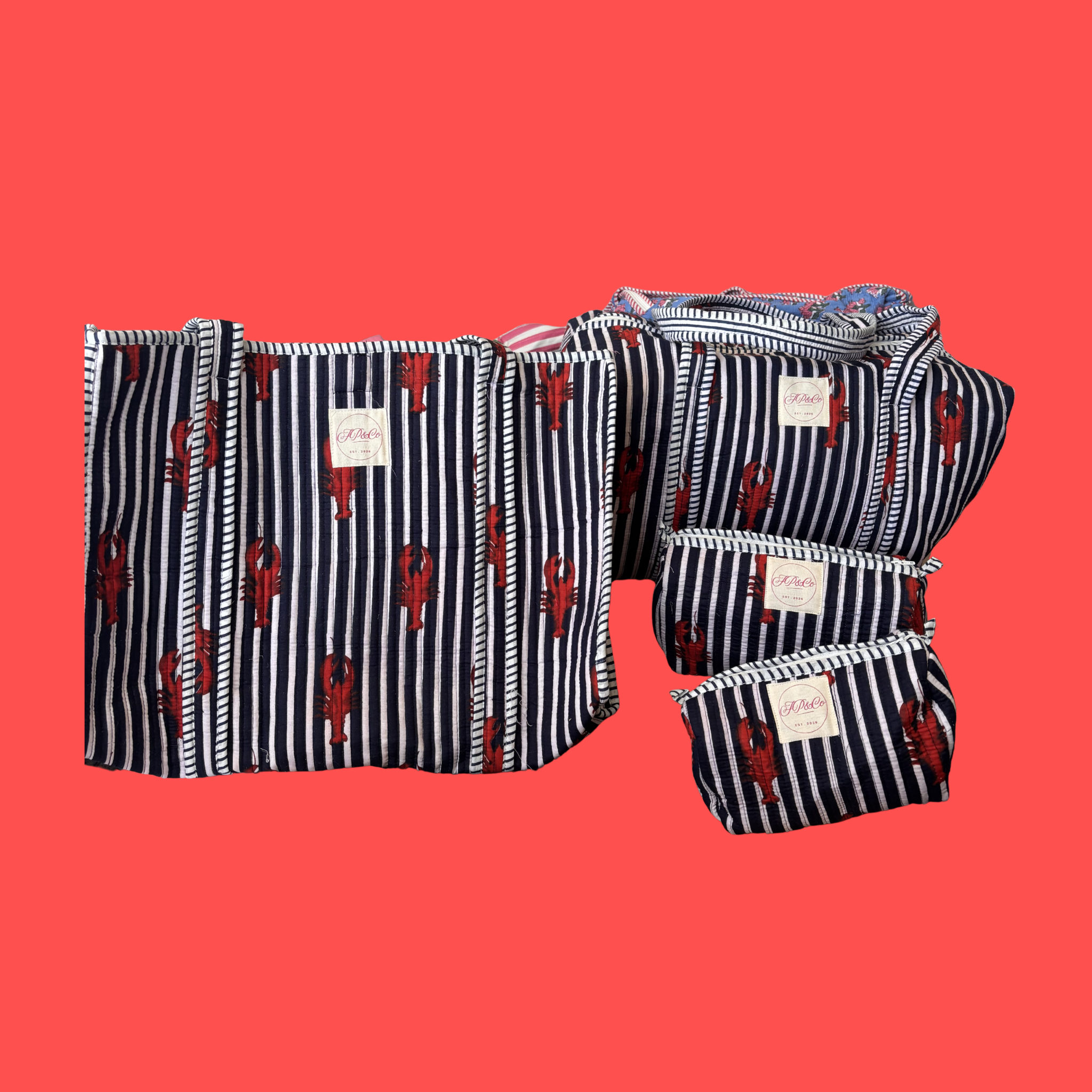 NEW Navy & White Striped Lobster Block Print Tote Bag