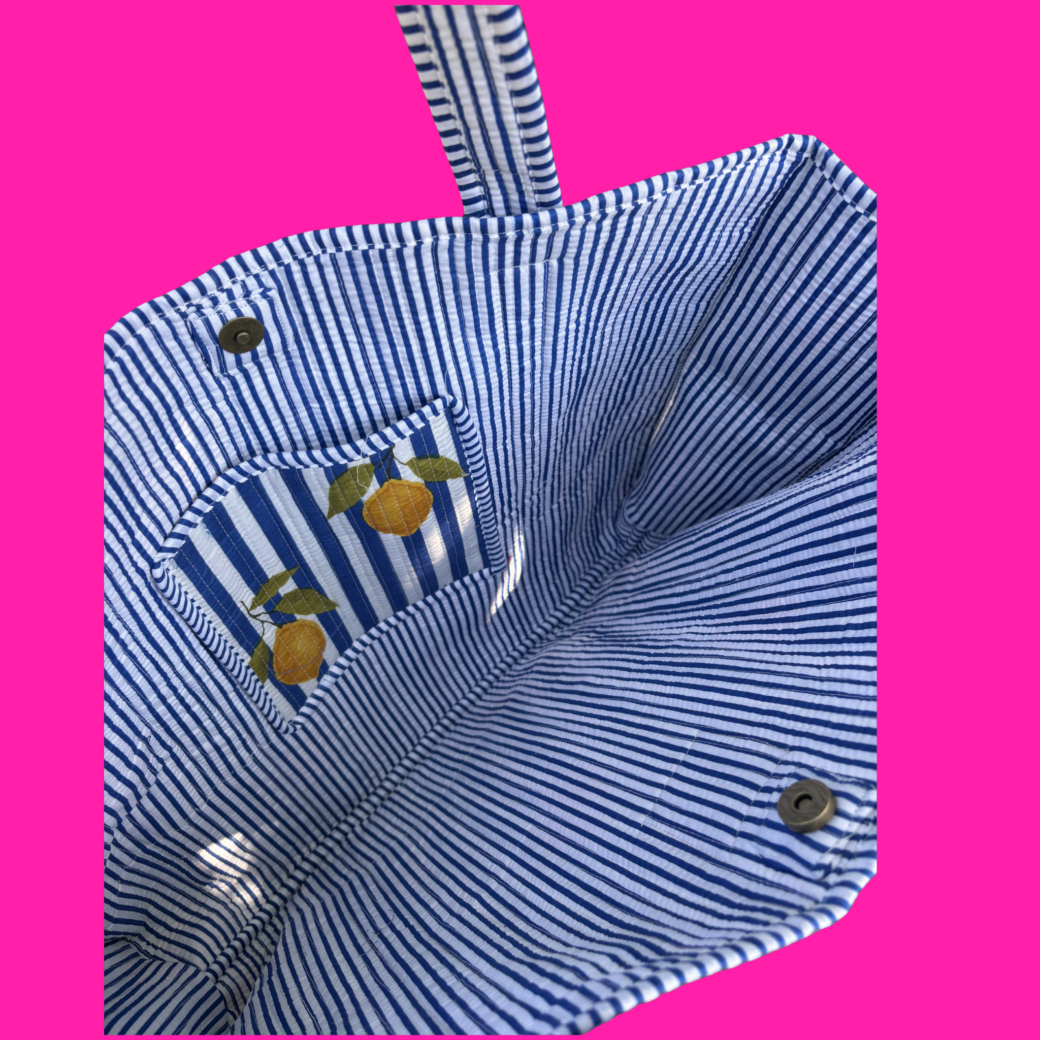 NEW Blue & White Striped Lemon Tote Bag