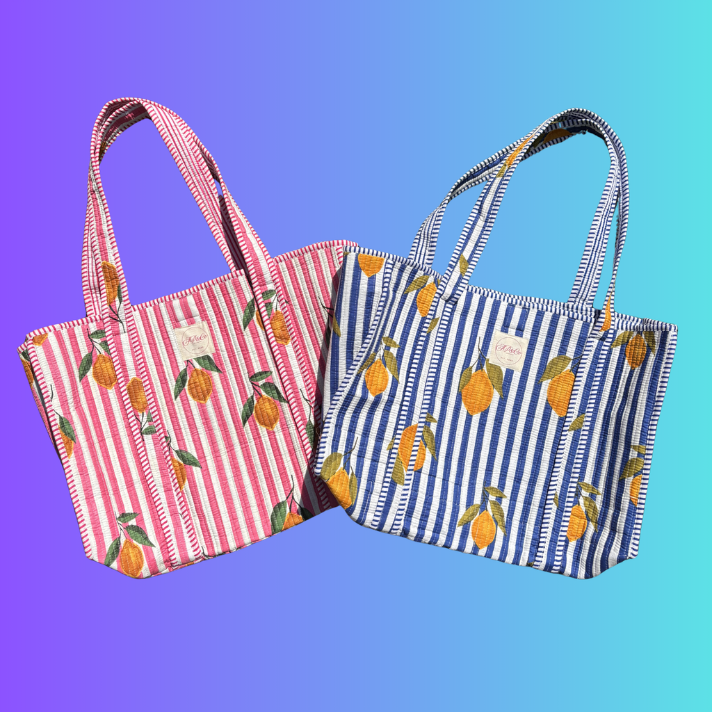 NEW Blue & White Striped Lemon Tote Bag