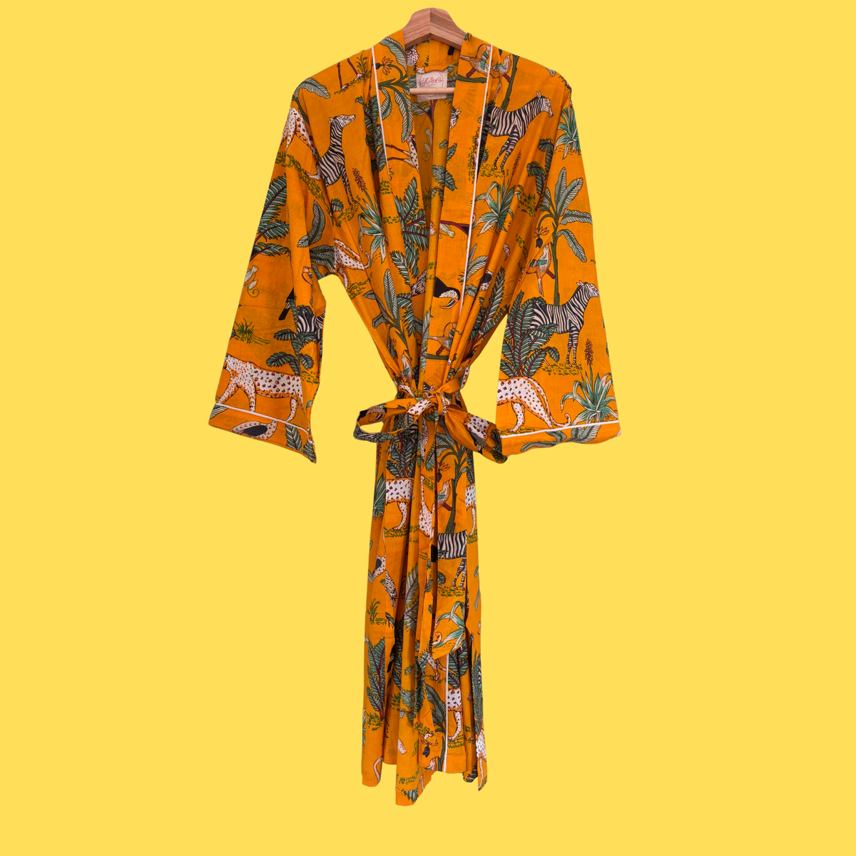 Ochre Jungle Print Cotton Kimono (Full Length)
