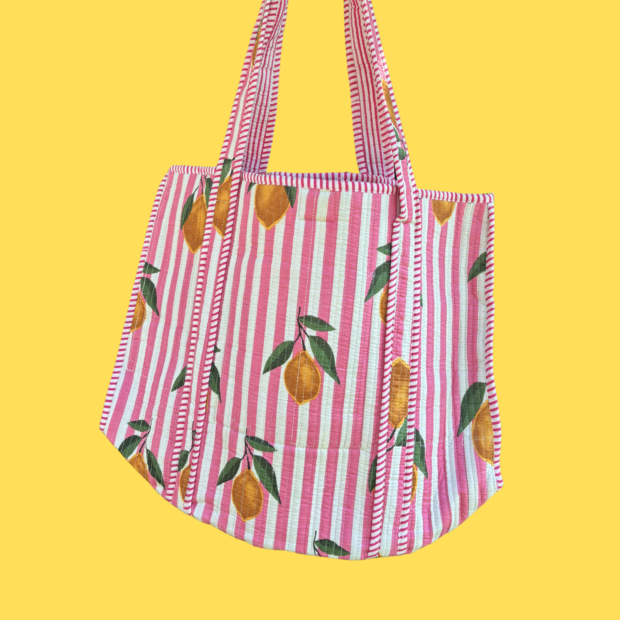 NEW Pink & White Striped Lemon Tote Bag