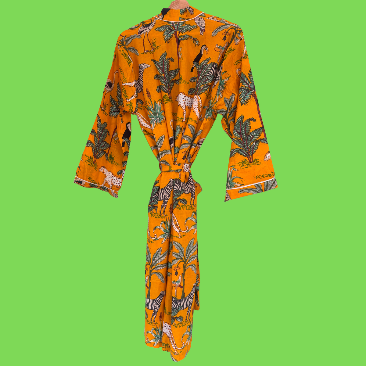 Ochre Jungle Print Cotton Kimono (Full Length)