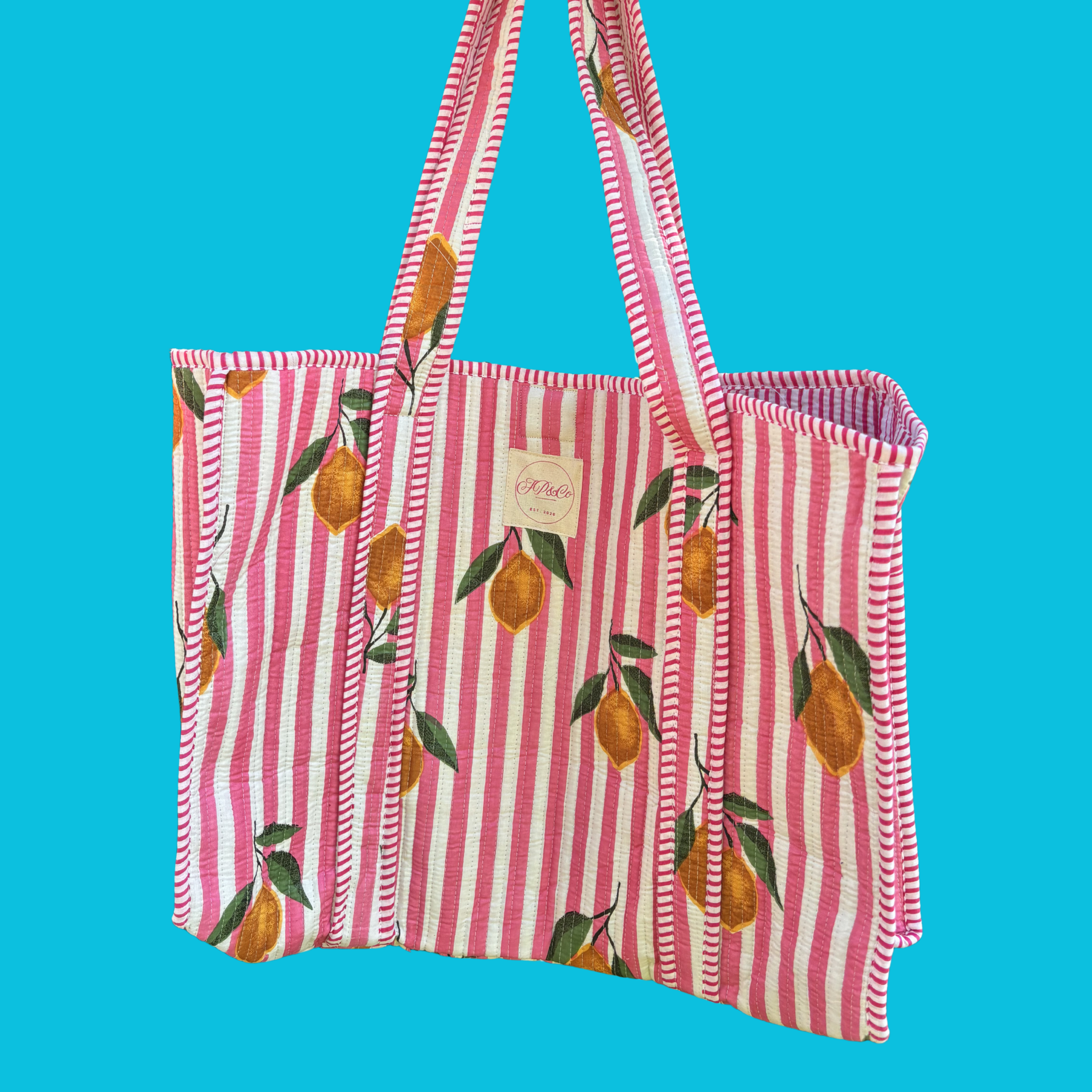 NEW Pink & White Striped Lemon Tote Bag