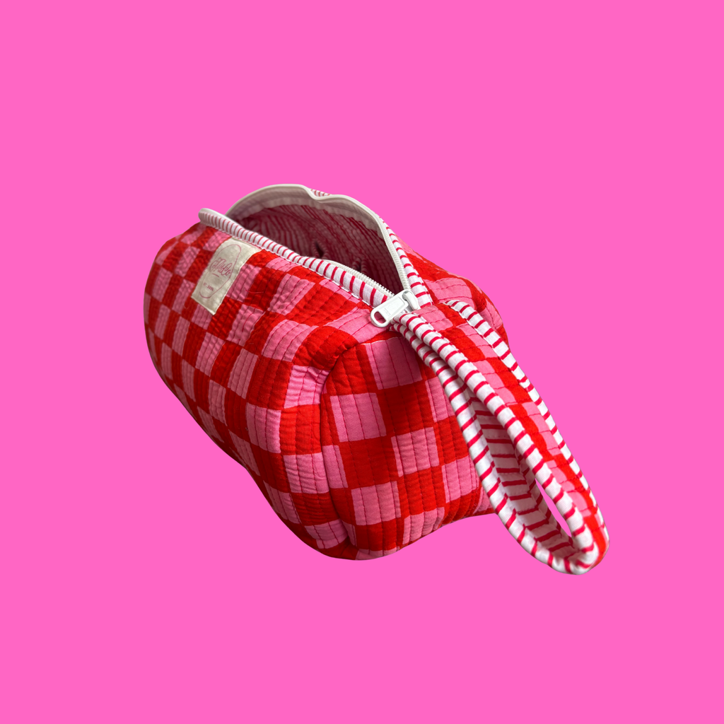 Pink & Red Checkerboard Hairstyling Tool Bag