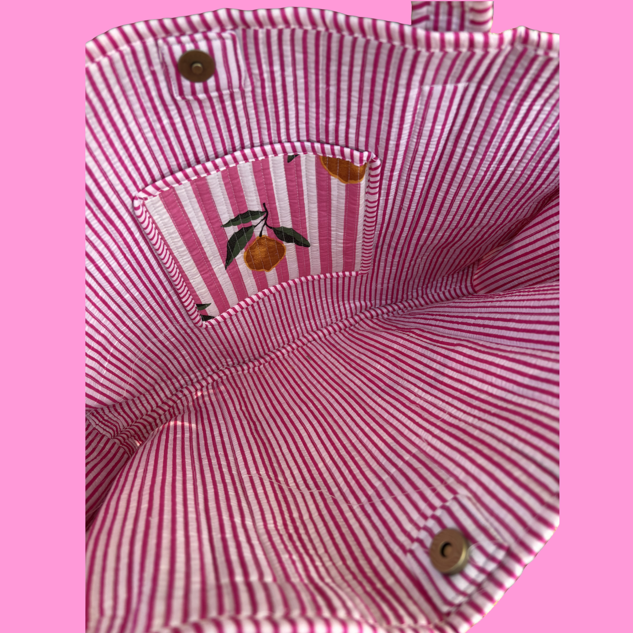 NEW Pink & White Striped Lemon Tote Bag