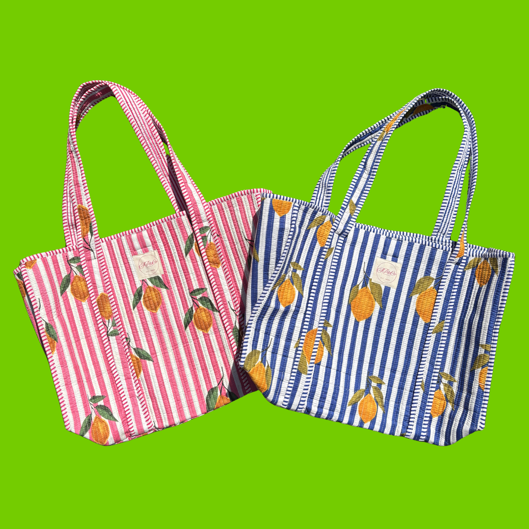 NEW Pink & White Striped Lemon Tote Bag