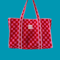 Pink & Red Checkerboard Large Tote Bag
