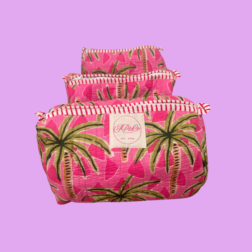 Miami Palm Pink Sunset Wash Bag Set (Set of 3)