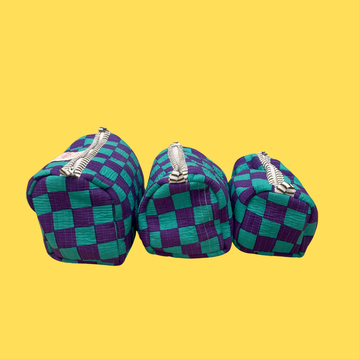 Purple & Turquoise Checkerboard Wash Bag Set (Set of 3)