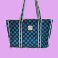 Purple & Turquoise Checkerboard Large Tote Bag