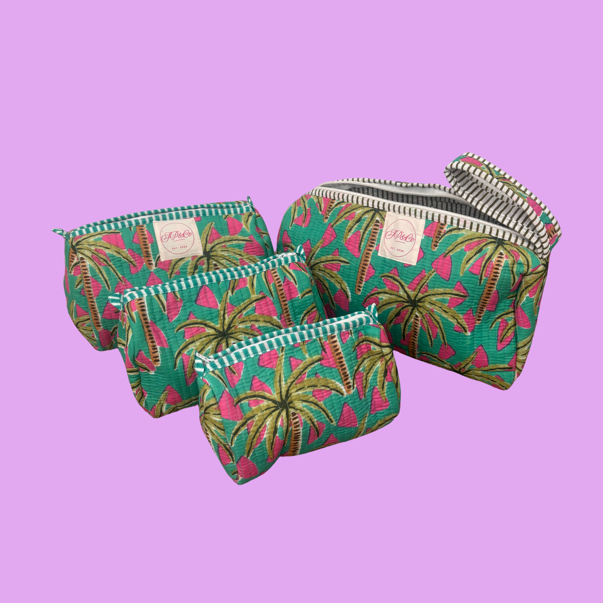 Miami Palm Emerald Nights Wash Bag Set (Set of 3)