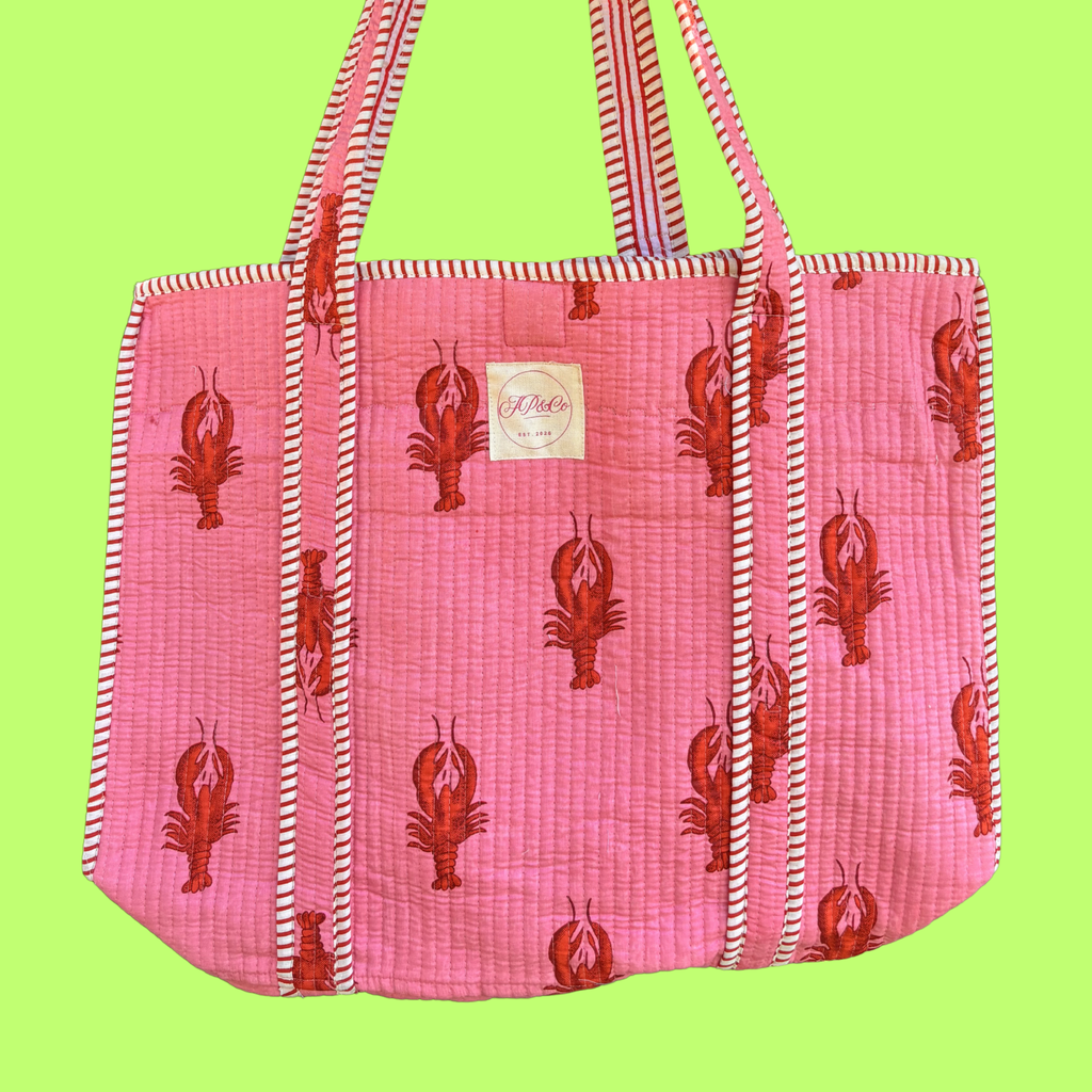 NEW Pale Pink Lobster Screen Print Tote Bag