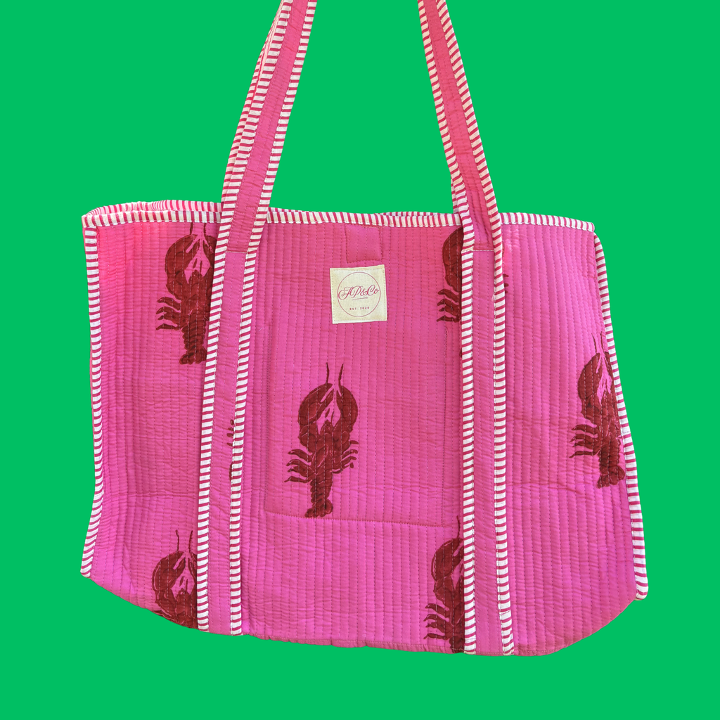 NEW Hot Pink Lobster Block Print Tote Bag