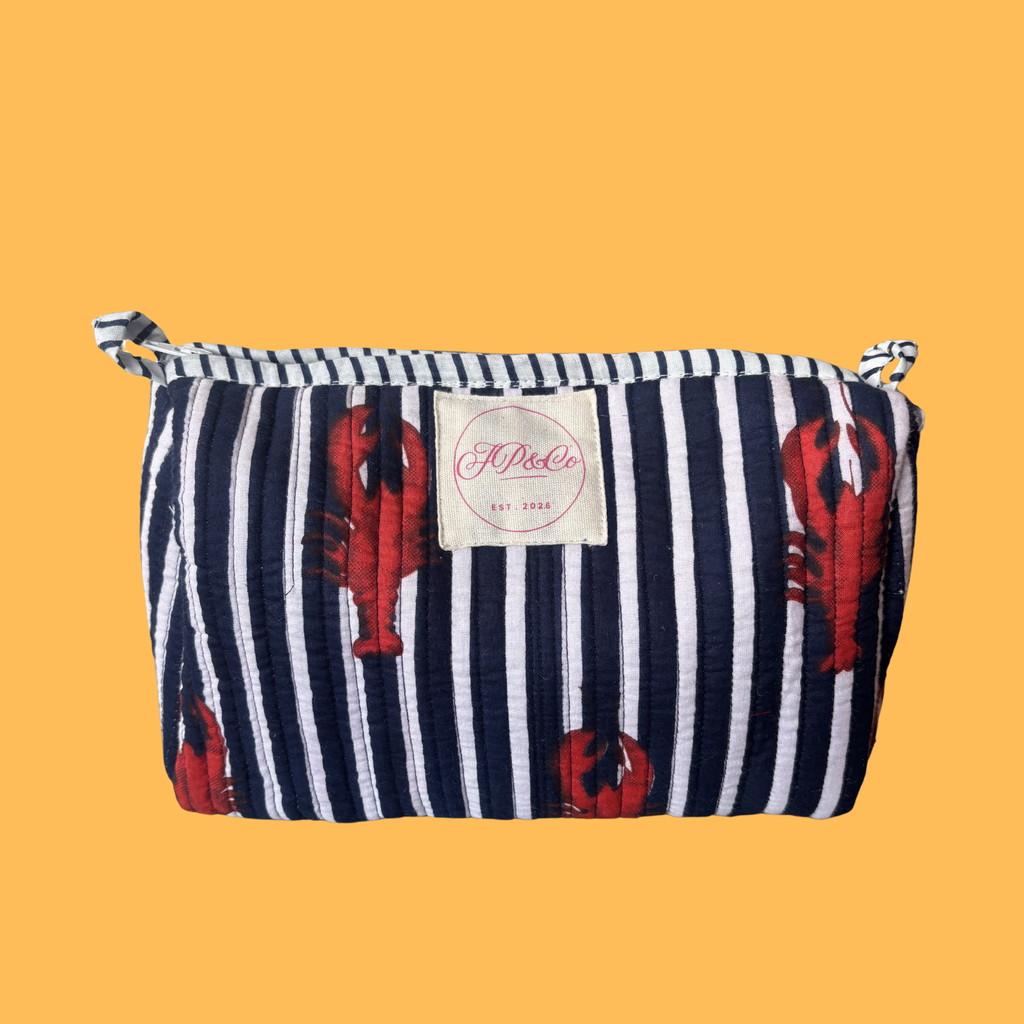 Navy & White Striped Lobster Wash Bag Set (Set of 3)