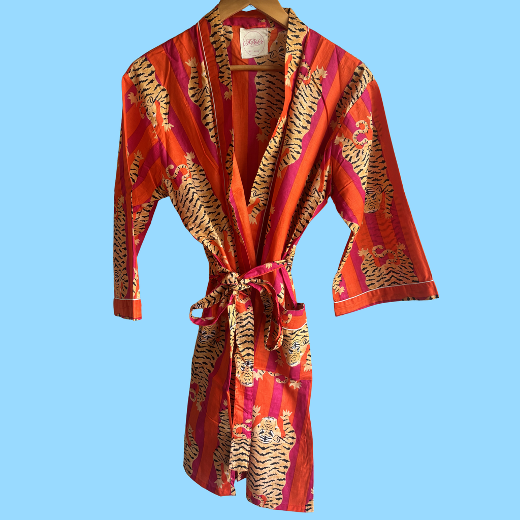 Pink & Orange Stripe Tiger Kimono (Short)