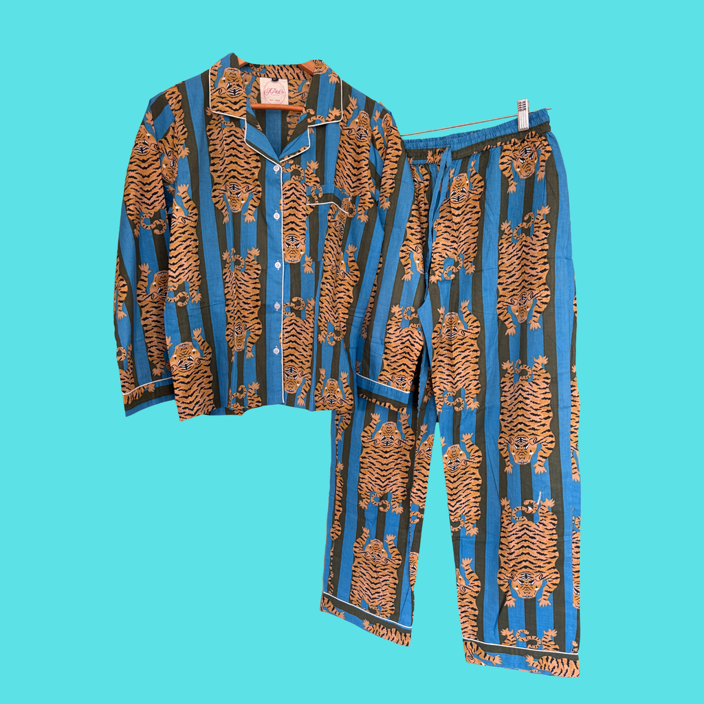 Blue & Green Striped Tiger Pyjamas (Full Length)