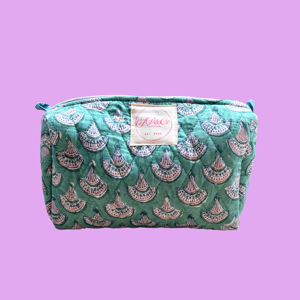 Turquoise Fan Wash Bag Set (Set of 3)