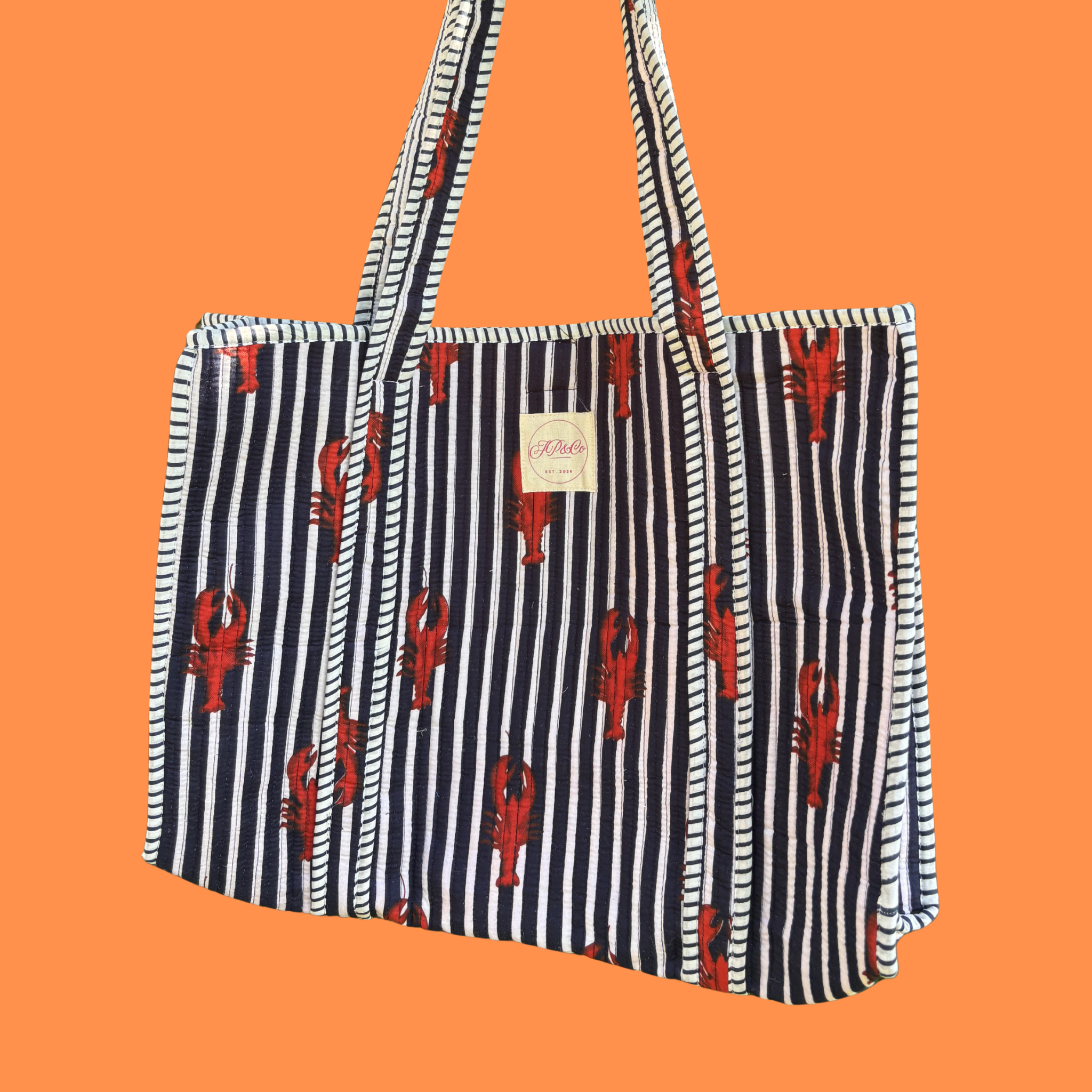 NEW Navy & White Striped Lobster Block Print Tote Bag