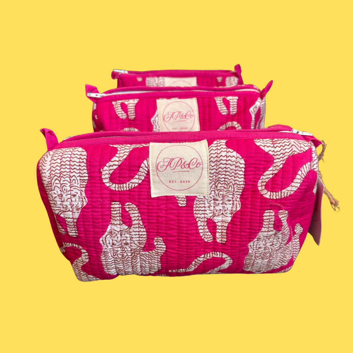 Pink & White Tiger Wash Bag Set (Set of 3)