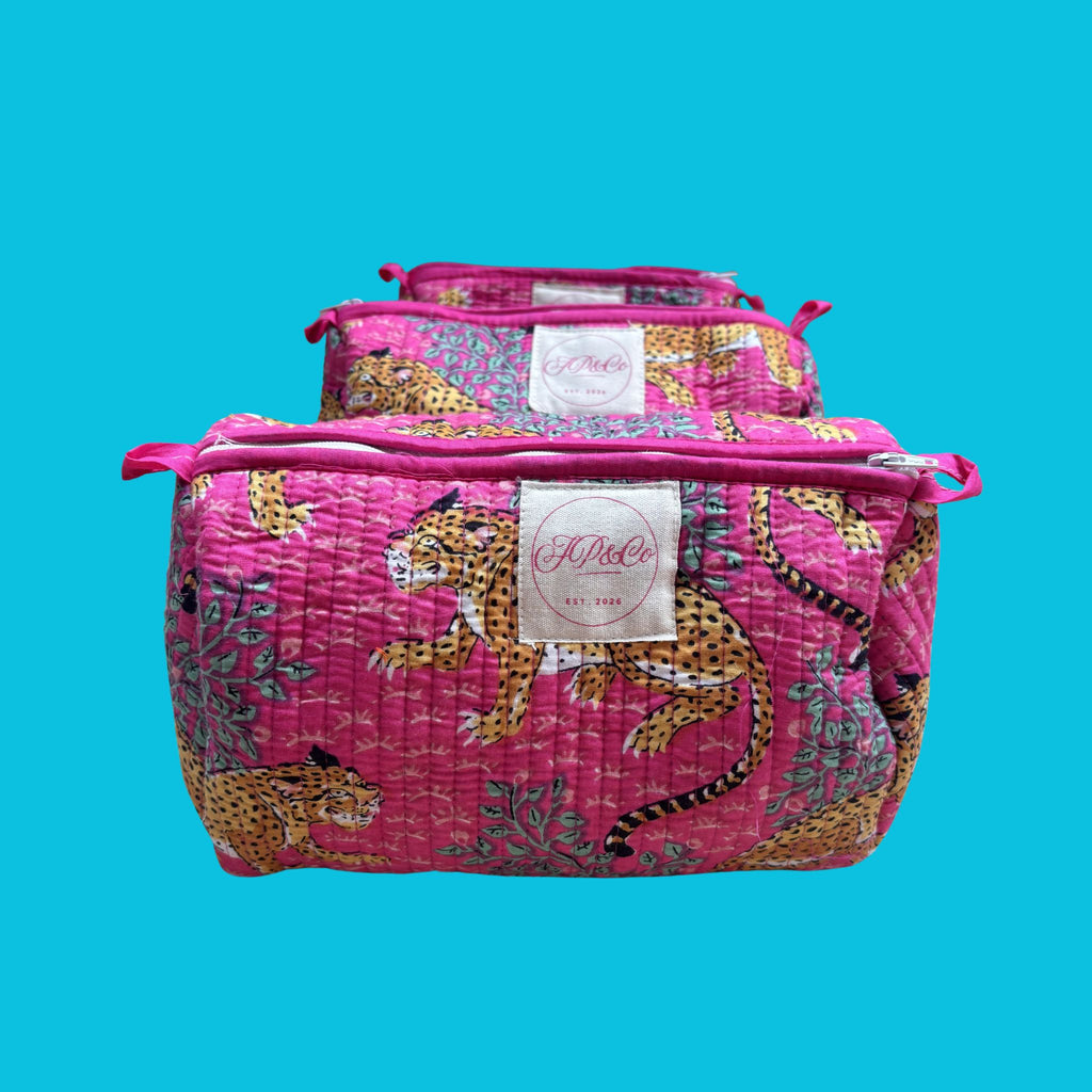Hot Pink Jungle Leopard Wash Bag Set (Set of 3)