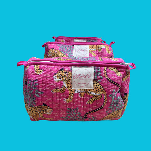 Hot Pink Jungle Leopard Wash Bag Set (Set of 3)