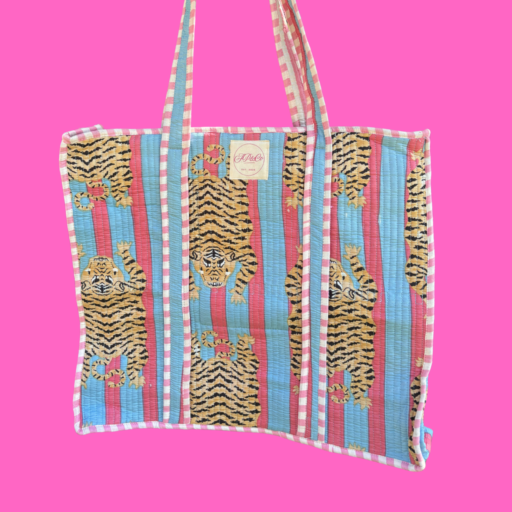 Bubble Gum Striped Tiger Print Tote Bag