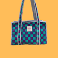 Purple & Turquoise Checkerboard Midi Tote