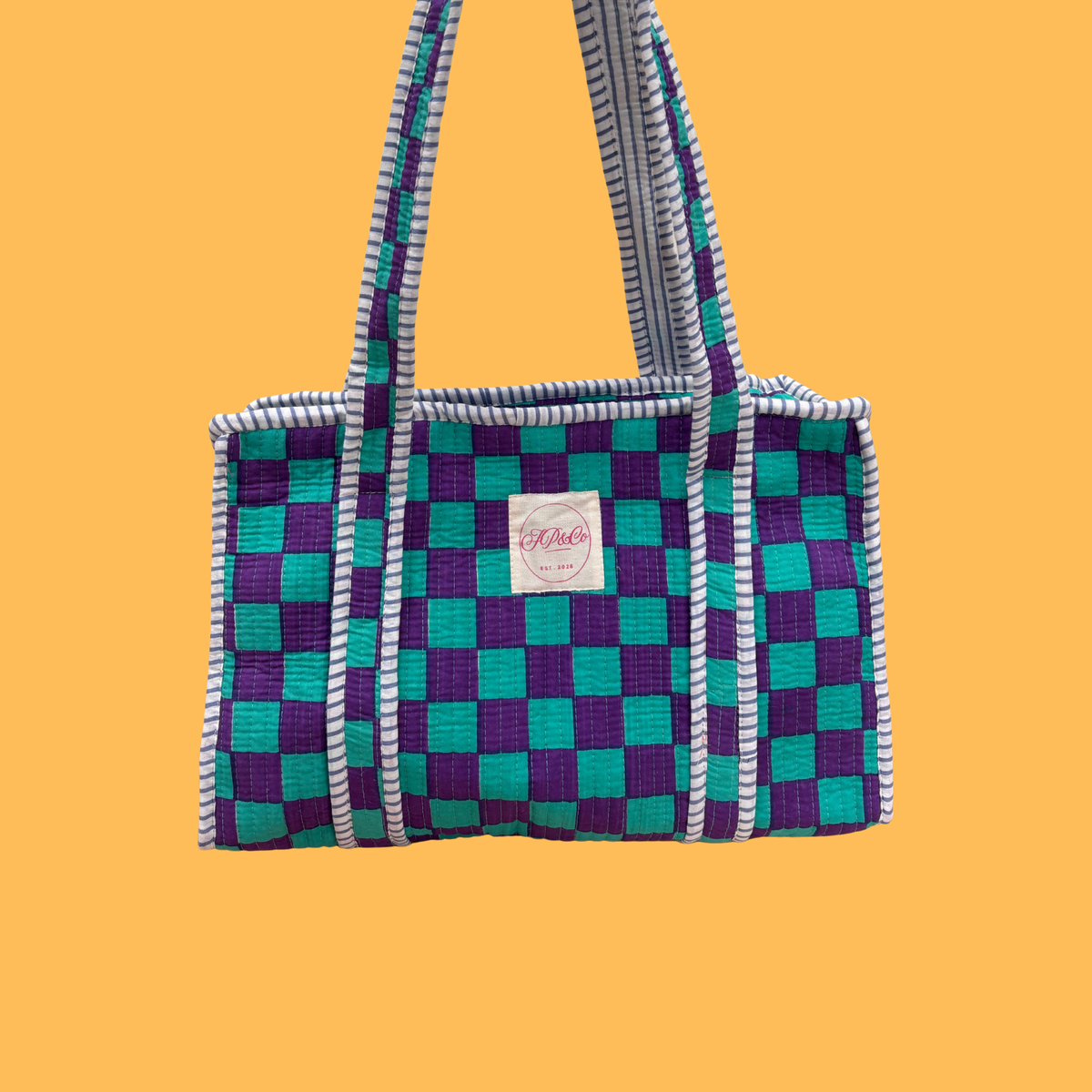 Purple & Turquoise Checkerboard Midi Tote