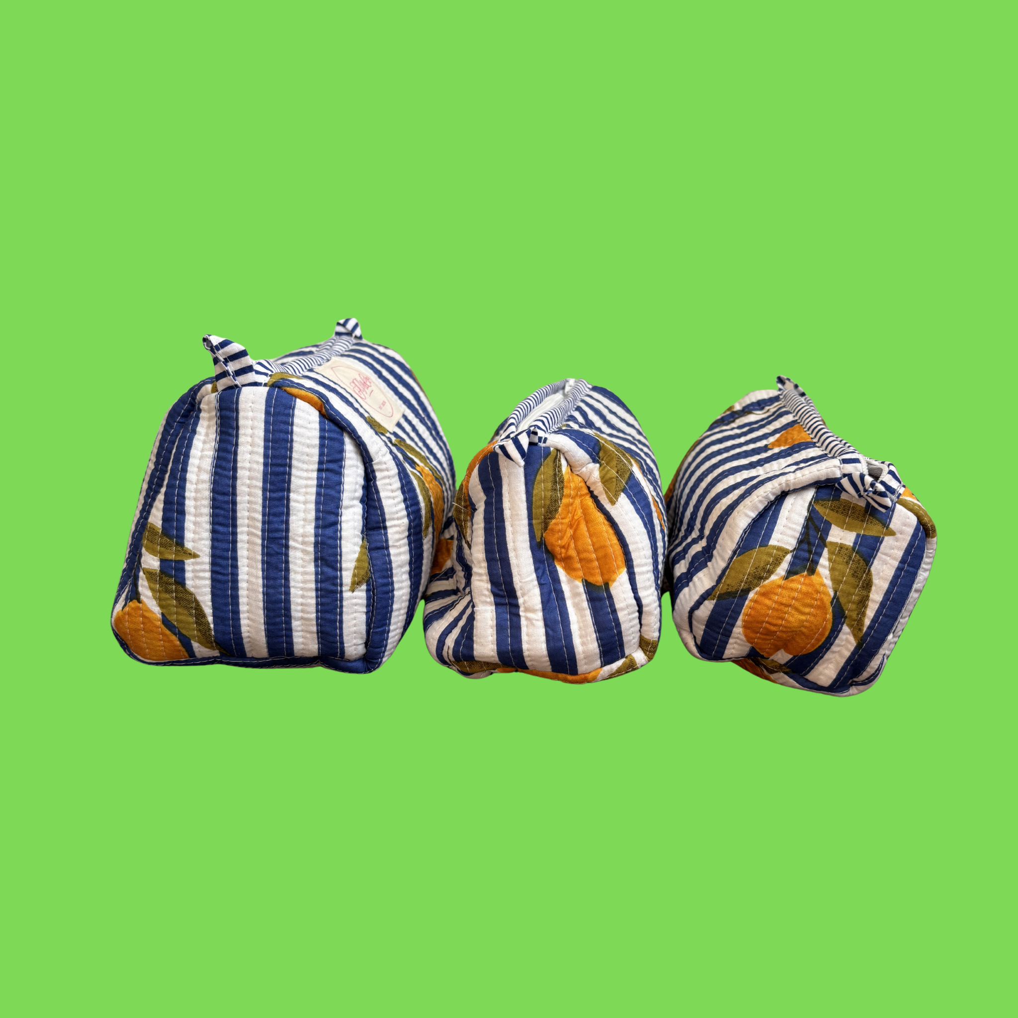 Blue & White Striped Lemons Wash Bag Set – Handmade Cotton Toiletry Bags