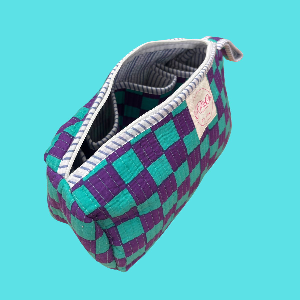 Purple & Turquoise Checkerboard Hairstyling Tool Bag