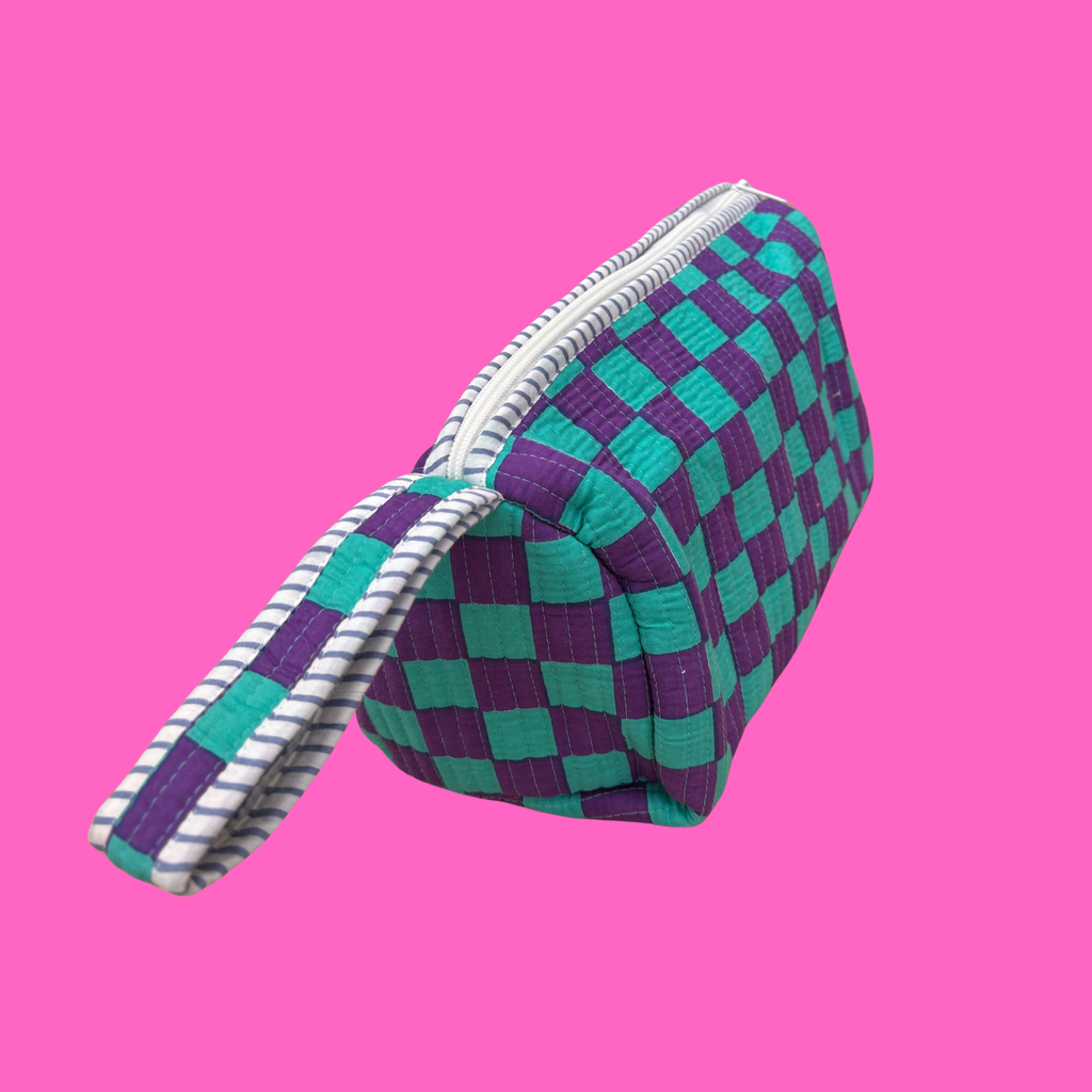 Purple & Turquoise Checkerboard Hairstyling Tool Bag