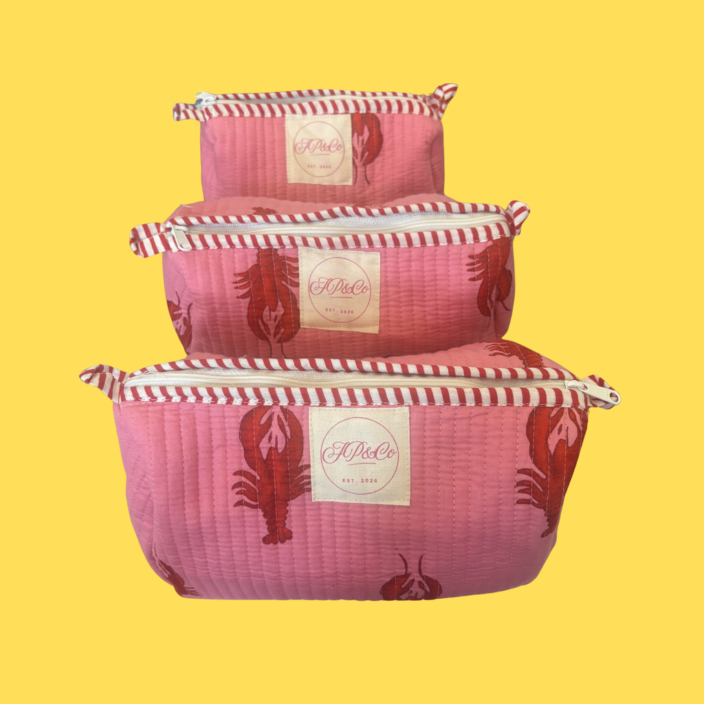 Light Pink Lobster Wash Bag Set (Set of 3)