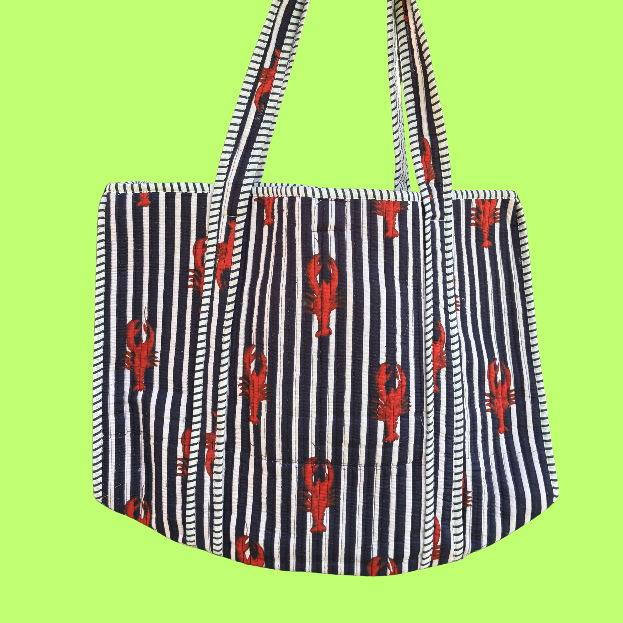 NEW Navy & White Striped Lobster Block Print Tote Bag
