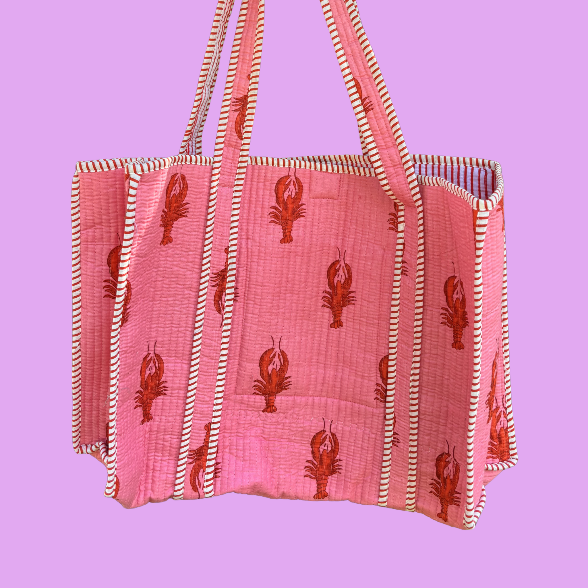 NEW Pale Pink Lobster Screen Print Tote Bag
