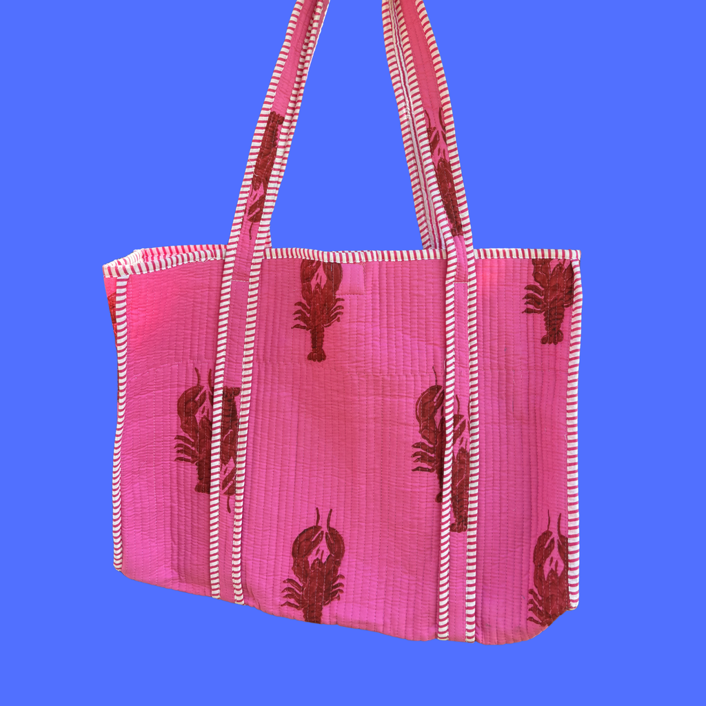 NEW Hot Pink Lobster Block Print Tote Bag