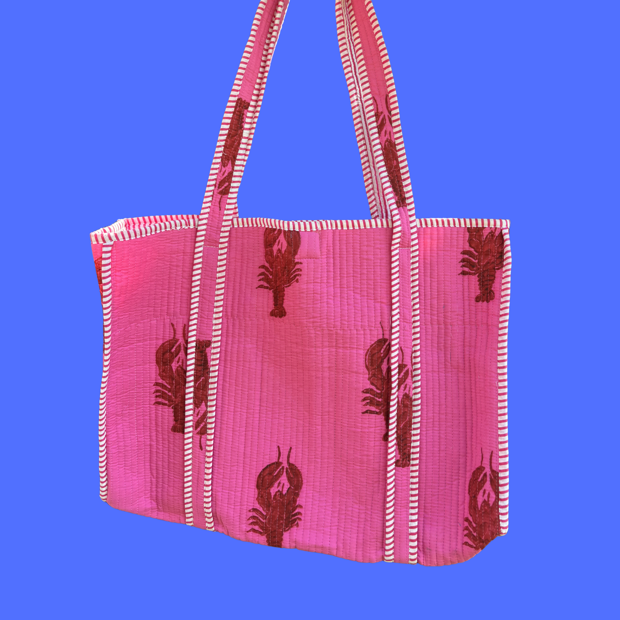 NEW Hot Pink Lobster Block Print Tote Bag