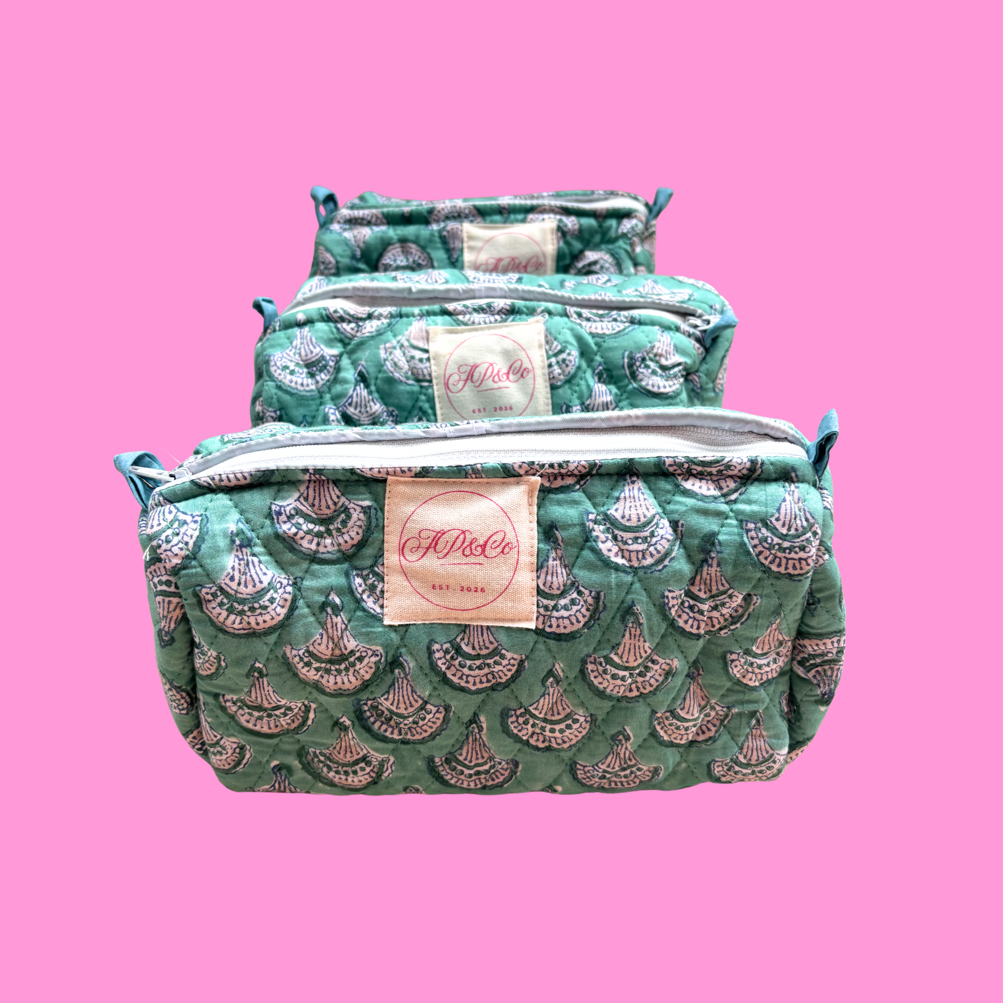 Turquoise Fan Wash Bag Set (Set of 3)