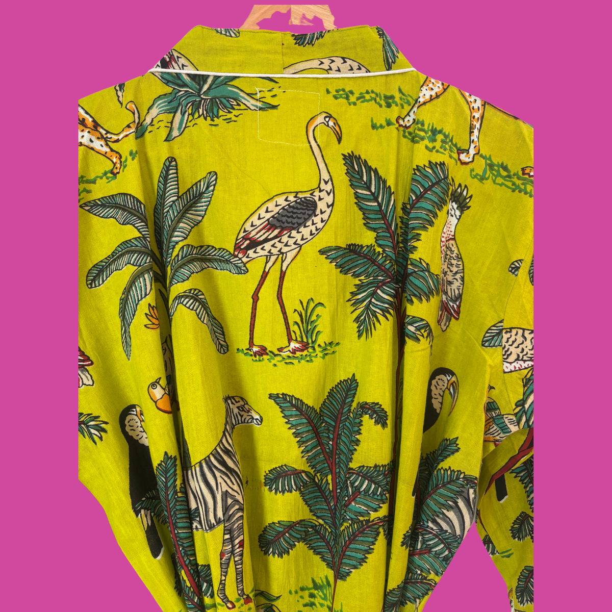 Lime Green Jungle Print Cotton Kimono (Full Length)