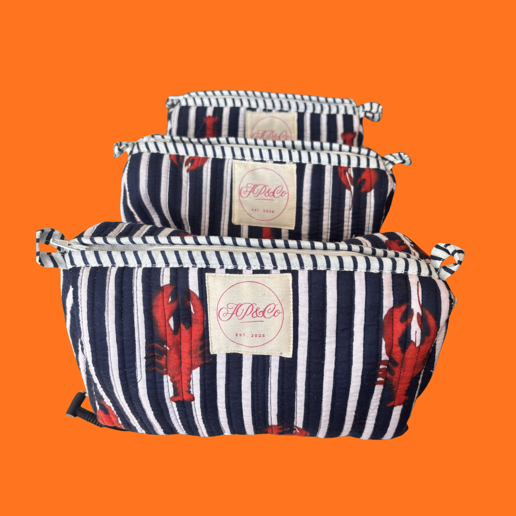 Navy & White Striped Lobster Wash Bag Set (Set of 3)