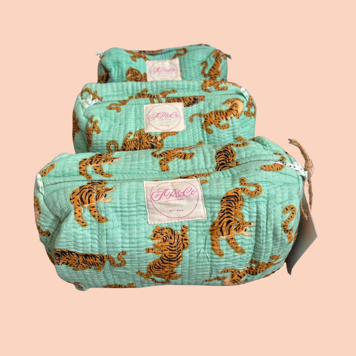 Turquoise Tiger Wash Bag Set (Set of 3)