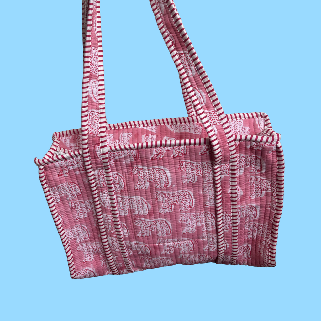 NEW Pale Pink Leopard Handmade Midi Tote Bag + Travel Pouch
