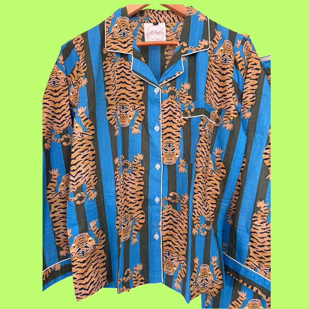 Blue & Green Striped Tiger Pyjamas (Full Length)