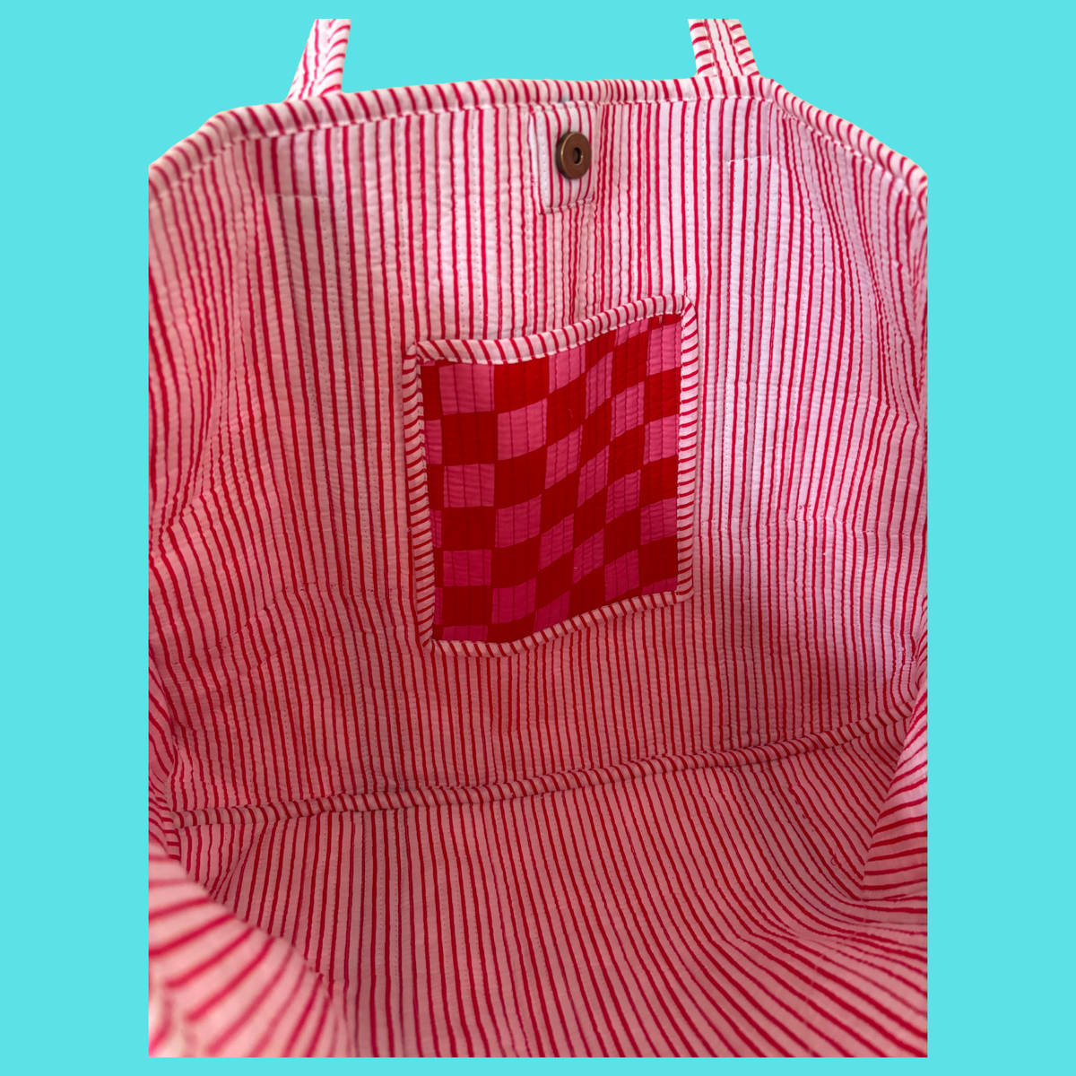 Pink & Red Checkerboard Large Tote Bag
