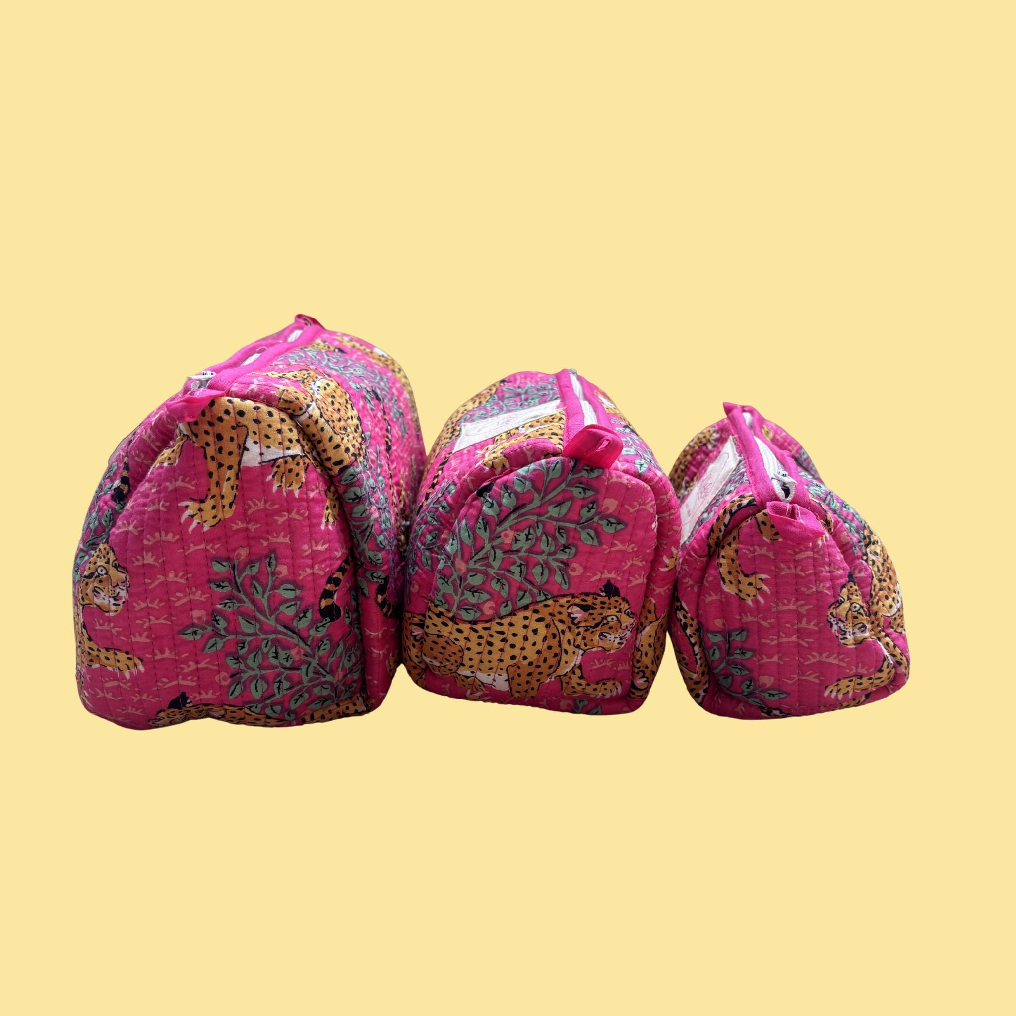 Hot Pink Jungle Leopard Wash Bag Set (Set of 3)