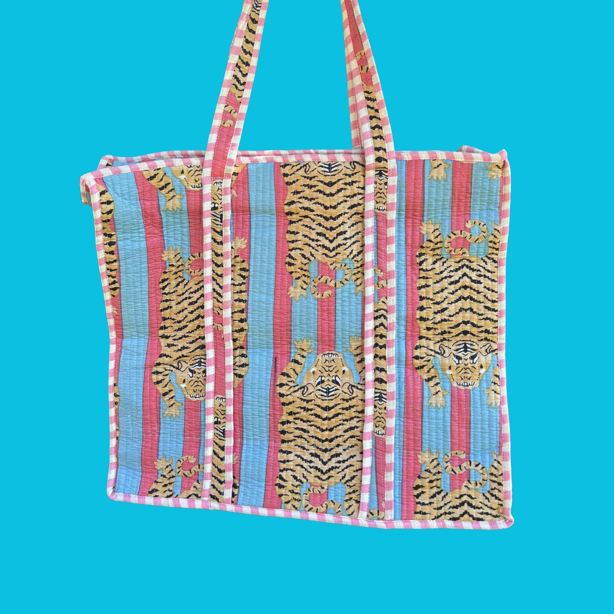 Bubble Gum Striped Tiger Print Tote Bag
