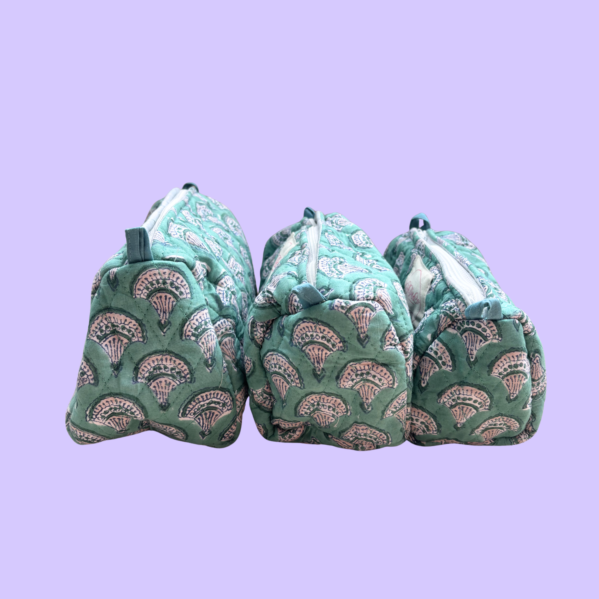 Turquoise Fan Wash Bag Set (Set of 3)