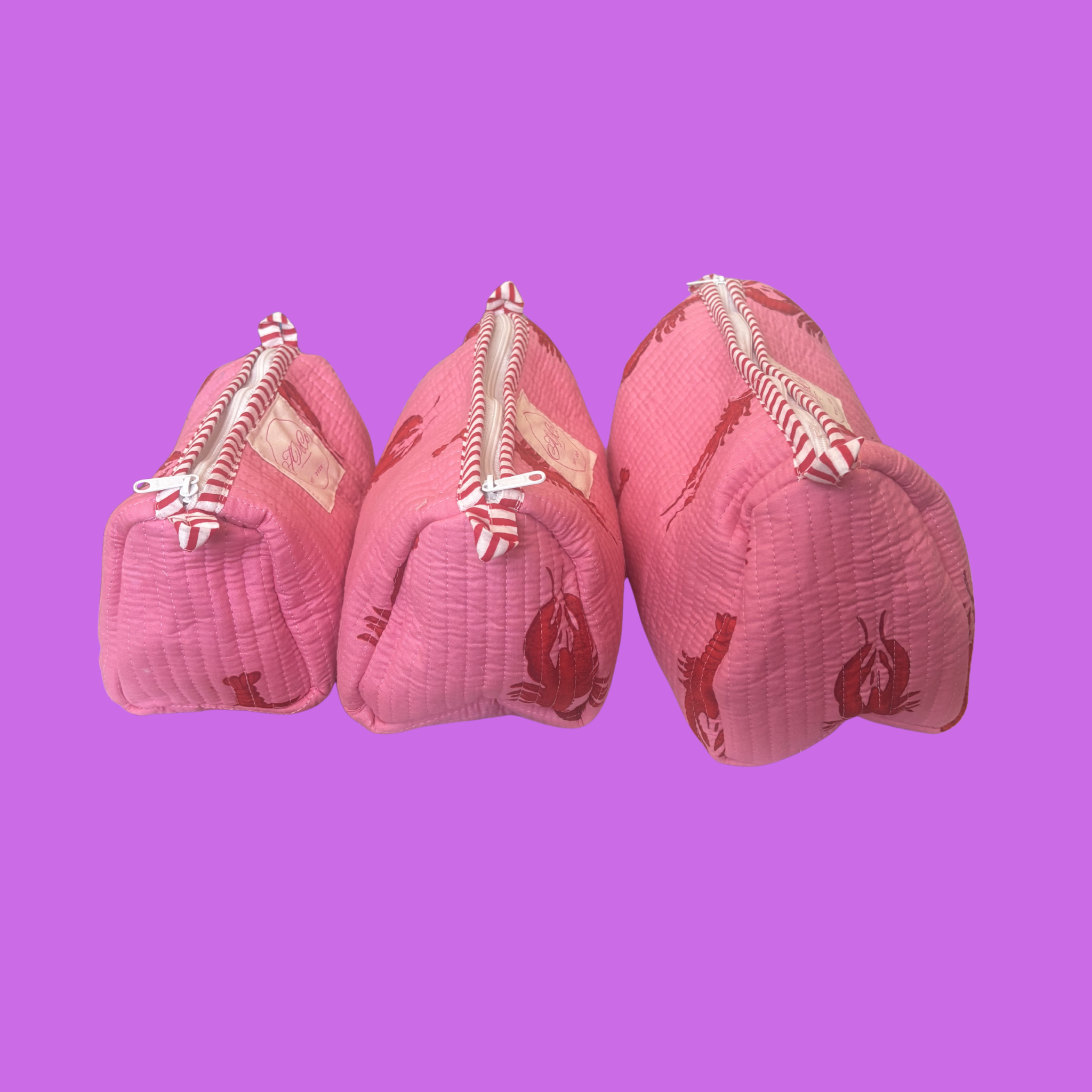 Light Pink Lobster Wash Bag Set (Set of 3)