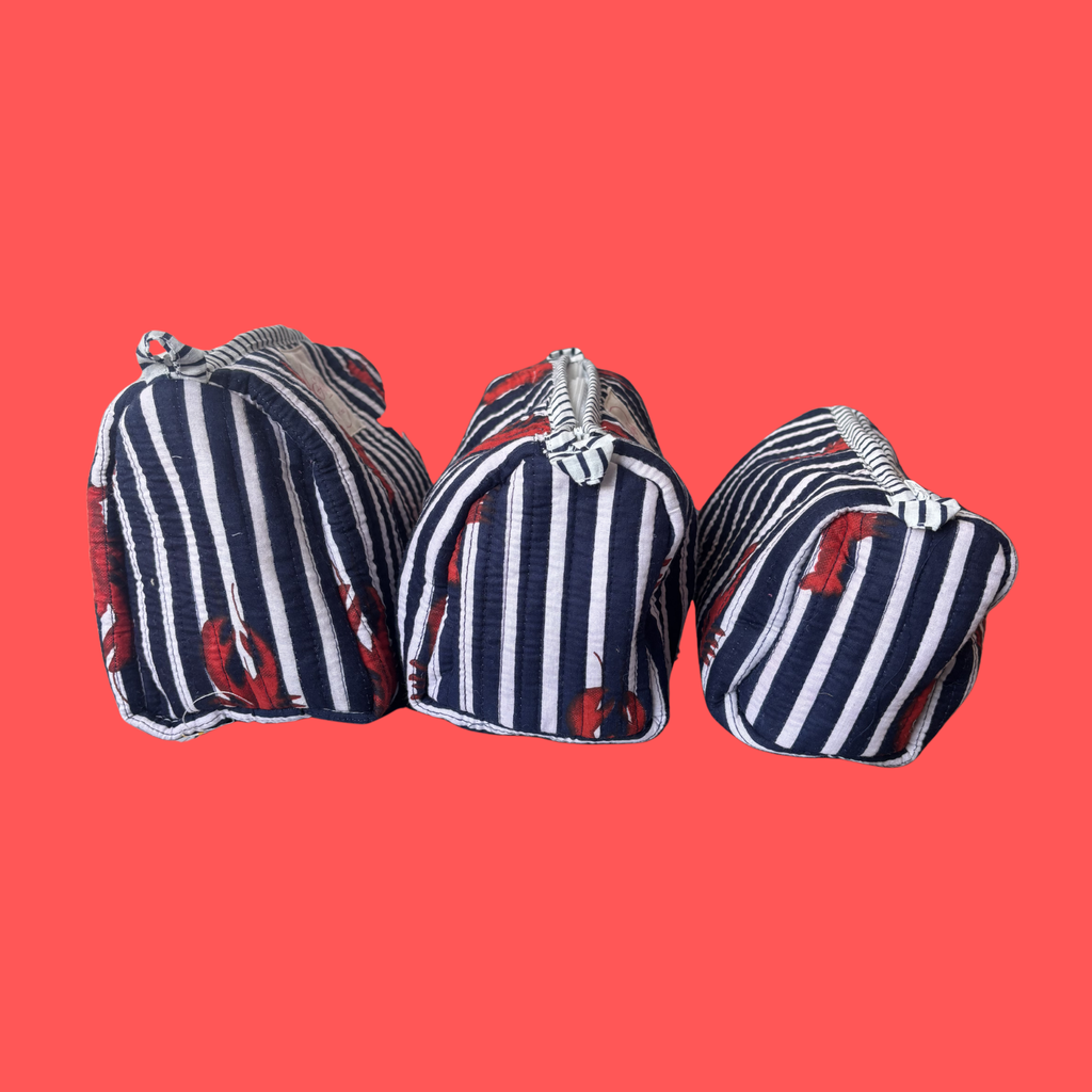 Navy & White Striped Lobster Wash Bag Set (Set of 3)