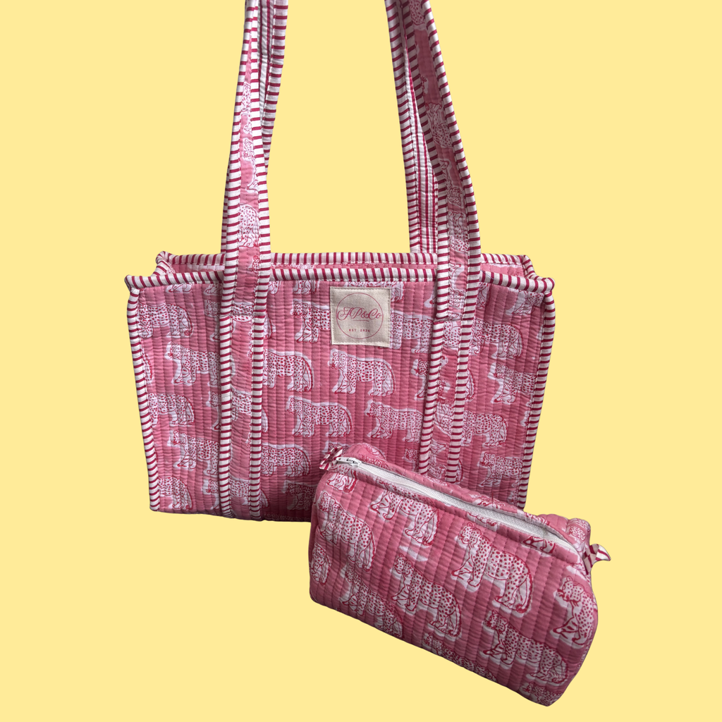 NEW Pale Pink Leopard Handmade Midi Tote Bag + Travel Pouch
