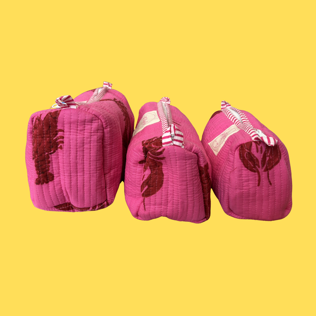 Hot Pink Lobster Wash Bag Set (Set of 3)
